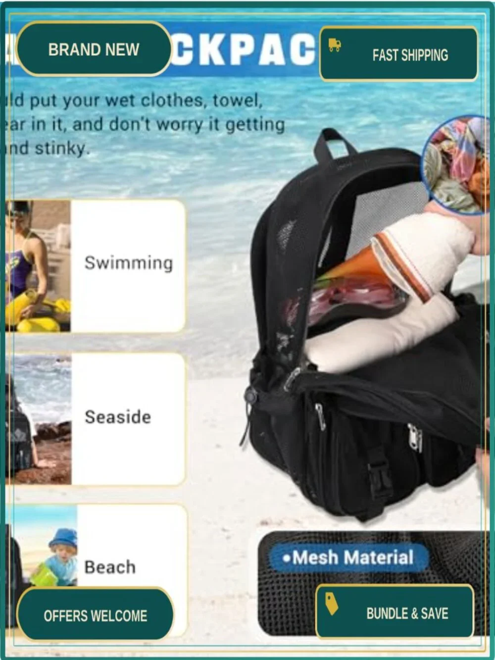Heavy Duty Mesh Backpack See Through Net Bookbag for School Beach Swimming